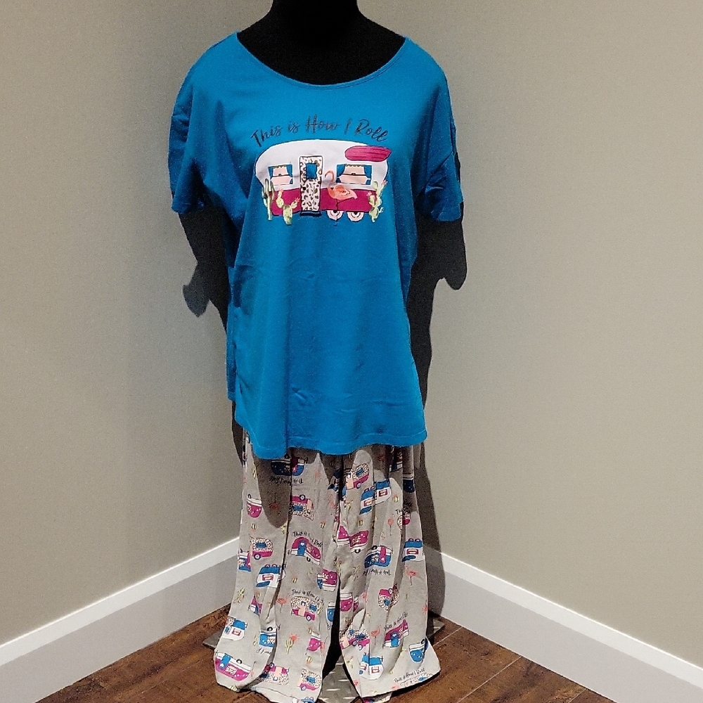 Secret Treasures Blue Pajama Set with Fun Print